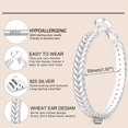 thumbnail image 3 of YOUNGYUE Silver Plated Hoop Earrings for Women, Lightweight Hypoallergenic 50mm Braided Leaf Large Hoop Earrings Gift, 3 of 10