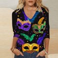 thumbnail image 2 of Tmtolofot Womens Vneck Shirts Mardi Gras Striped Blouses 3/4 Sleeves Tunic Tshirts Glitter Sequin Pullover Shirt Tops Cozy Party Costume,#3_Purple,XX-Large, 2 of 4