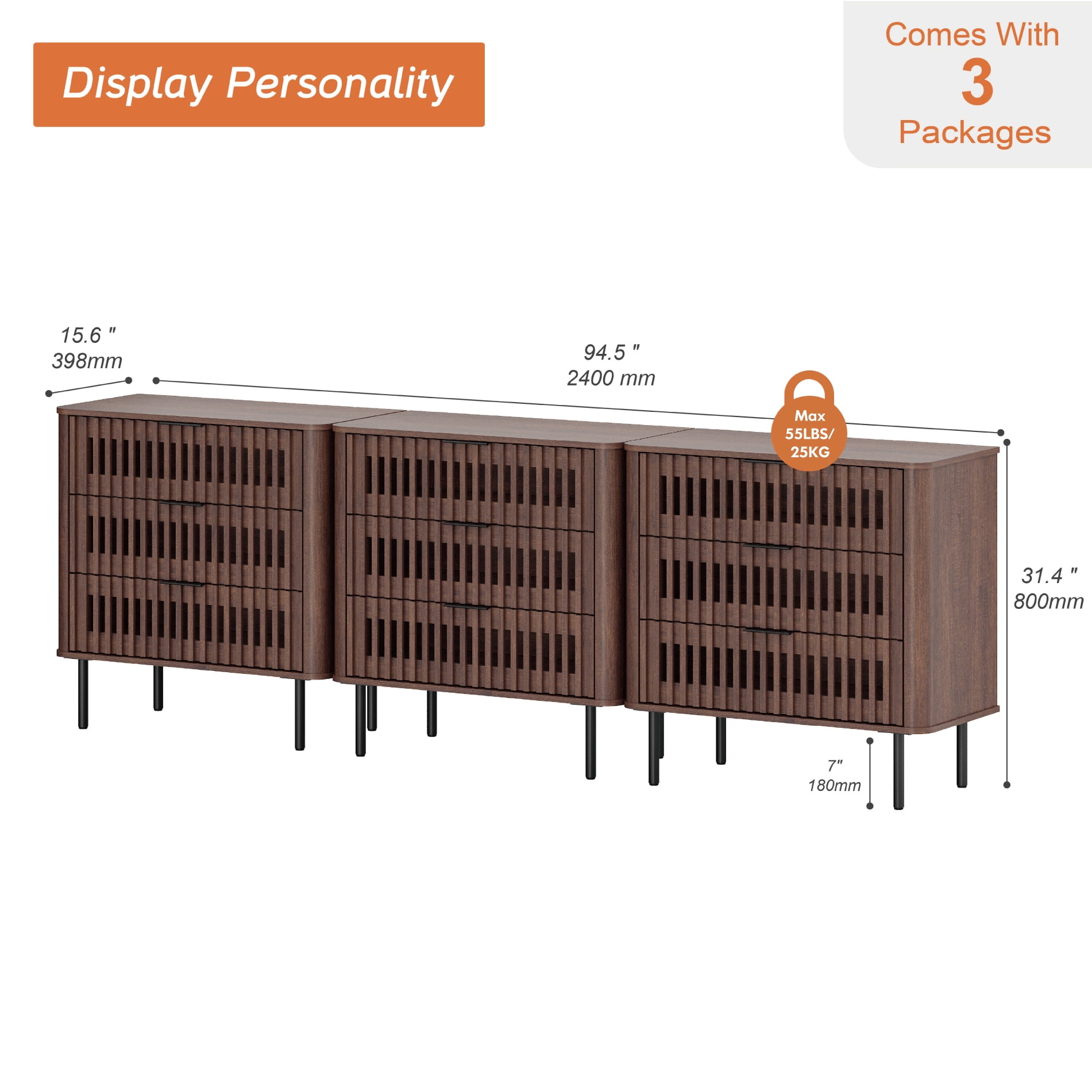 94.5"W Sideboard Buffet Cabinet with Storage, Fluted Kitchen Buffet Storage Cabinet with 9 Drawer, Large Coffee Bar Cabinet, Modern Buffet Table for Dining Living Room, Walnut