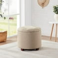 thumbnail image 6 of PetFurnishn Home Decor Round Ottoman with Storage, Round Vanity Chair Stool Ottoman Pouf with Storage for Living Room and Bedroom, Linen Beige, 6 of 14