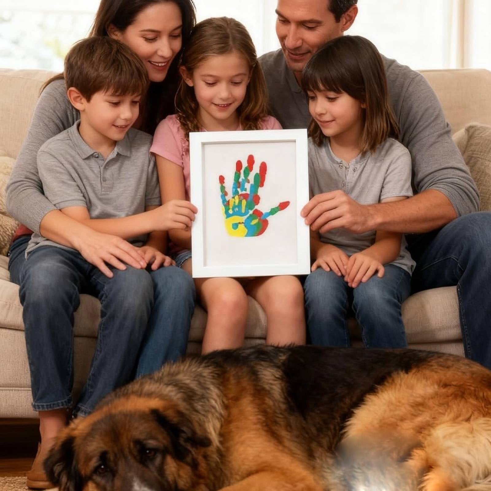 ZMKIAG Family Handprint Kit with Keepsake Frame and Clear Acrylic Sheets - DIY Art Craft for 𝗞𝗶𝗱𝘀, Personalized Gift for New Parents, Grandparents and Memorable Family Activities