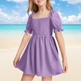 thumbnail image 3 of WEAIXIMIUNG Robes de Mode pour Jeunes Filles Robe d'Été en Chiffon à Volants Mini Robe Col Carré Manches Courtes Robe Ligne A Unie 120, 3 of 6