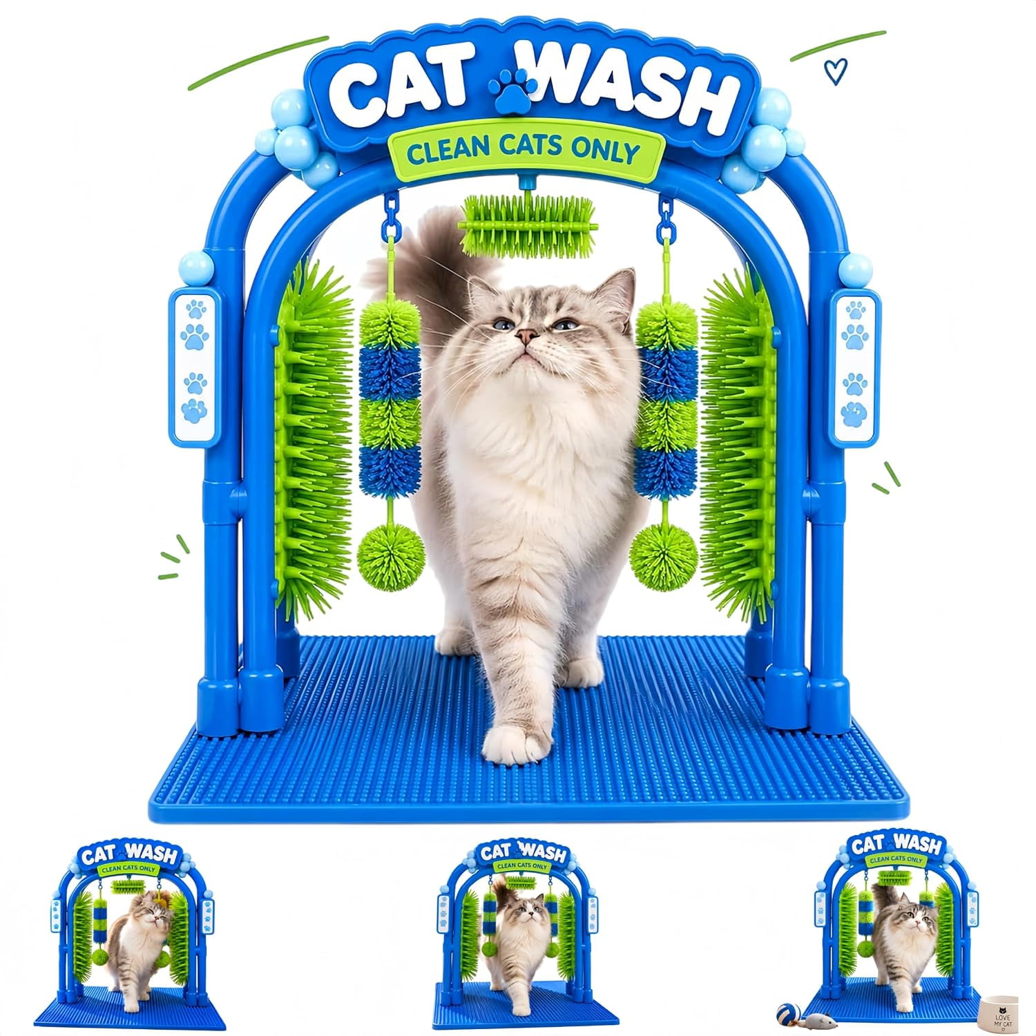 Cat Wash Grooming Station, Pet Bathing Table Self-Service Cat Comb Brush for Shedding, Hair Catcher Grooming Tool with Sturdy Base, Easy to Use for Most Cats