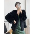 thumbnail image 2 of Chaqueta tejida de piel natural de zorro para mujer, abrigos de invierno cálidos y esponjosos elegantes con cuello en V de color liso de alta gama, 2 of 5