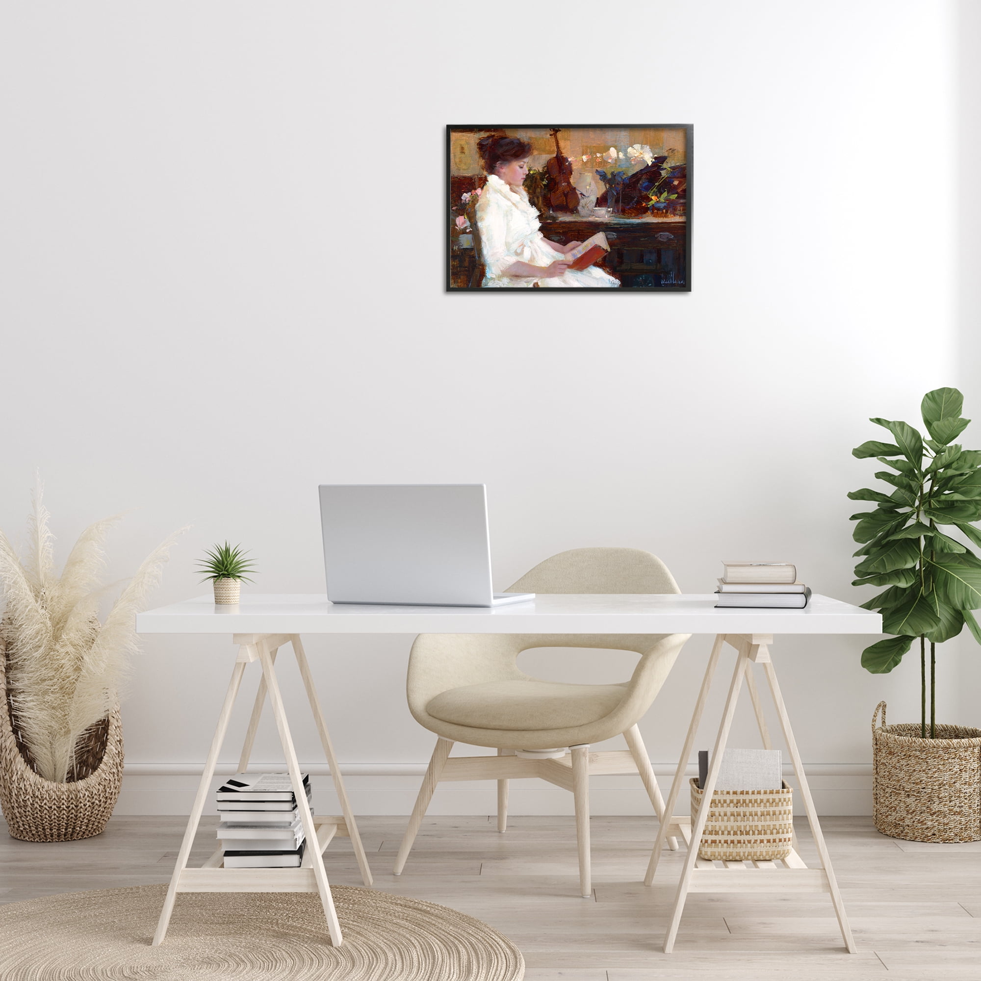 Stupell Industries Classic Girl Reading Novelty Painting Black Framed Art Print Wall Art, 24 x 16
