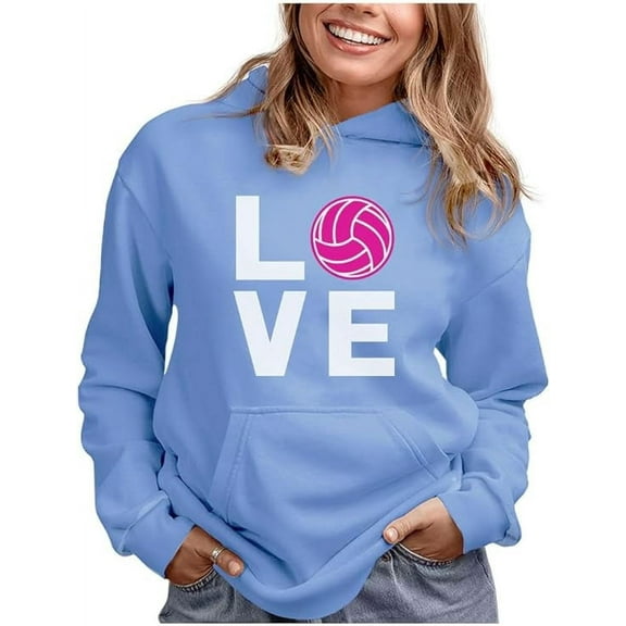 Tstars Womens Volleyball Hoodie - Love Volleyball Sweatshirt - Gift for Volleyball Lovers - Indoor & Beach Game Fan Apparel - Sport Enthusiast Birthday or Christmas Present