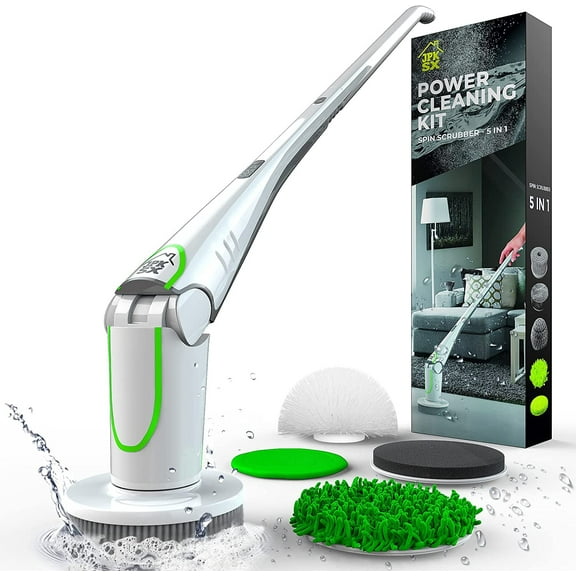 Spin Scrubber Electric Mop - Powerful Cordless Floor Cleaner Rechargeable Cordless Floor Cleaning Tool for Kitchen, Bathroom, and Living Room with Replaceable Brush Heads (Emerald White)