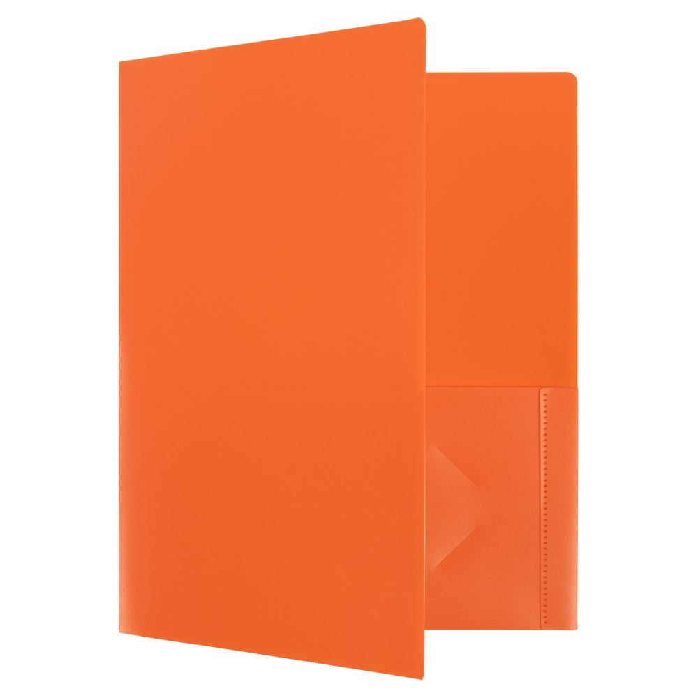 JAM Paper Heavy Duty Plastic Two Pocket Presentation Folders, Orange, 108/pack