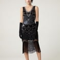 thumbnail image 5 of Women's Vintage Sequin Beaded Fringe Dress Round Neck Short Sleeve Mesh Elegant Slim Fit Dresses for Evening Party Silver XL, 5 of 6