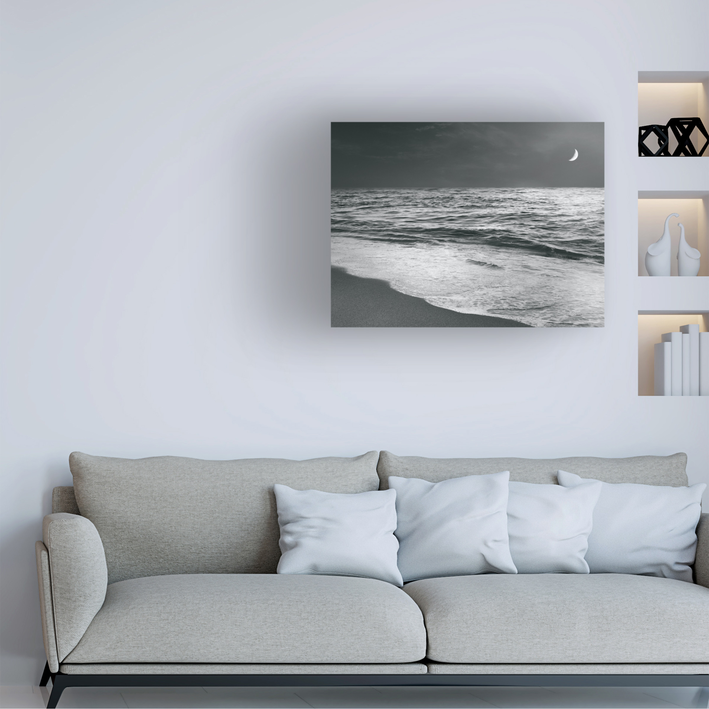 Sue Schlabach 'Moonrise Beach Black And White' Canvas Art