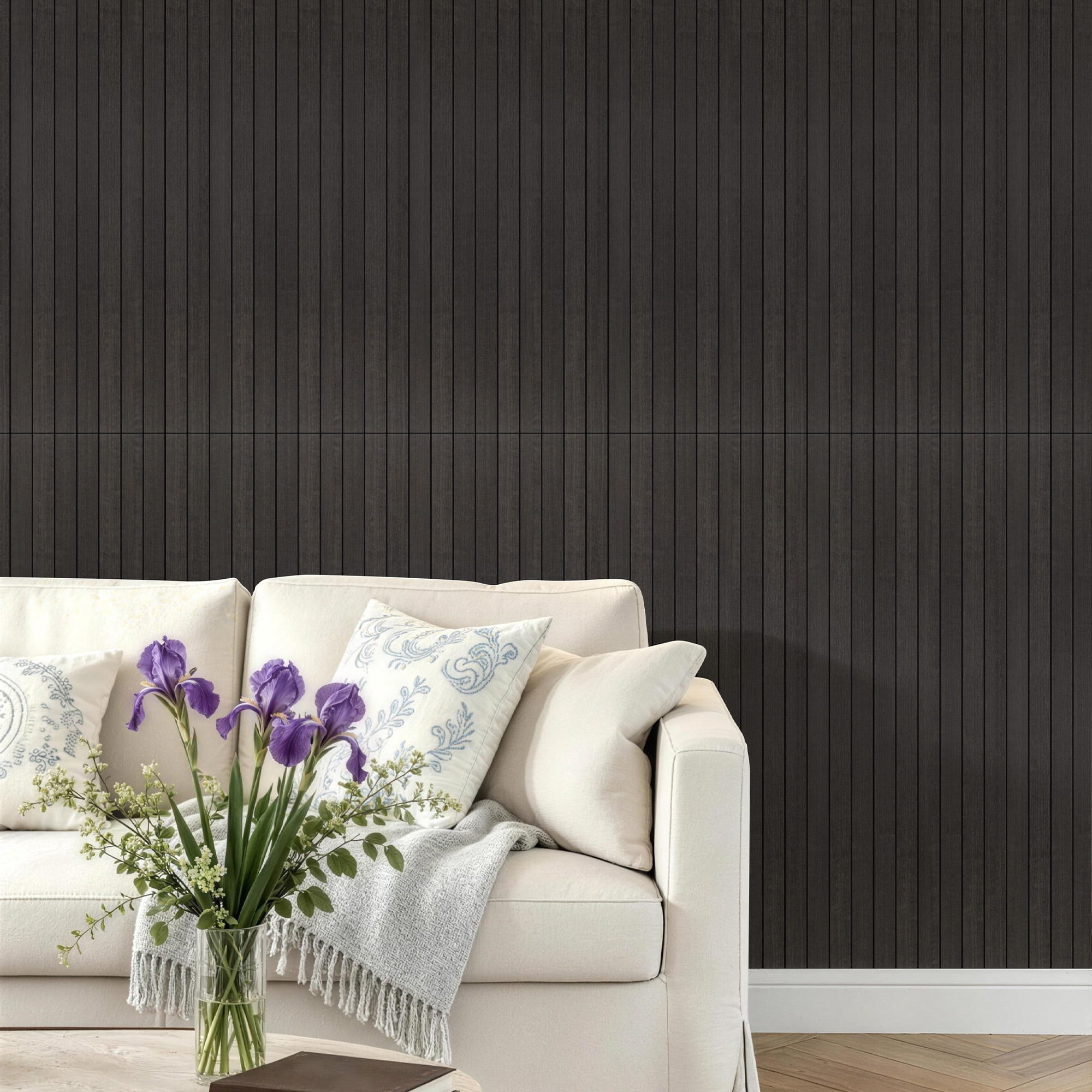 Yeslife 6-Pack Peel and Stick PVC Wood Slat Wall Panels, 48.03 in. x 15.75 in., Black Wood Finish, Thickened 3D Decorative Wall Panels for Living Room, Bedroom & Office