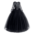 thumbnail image 2 of IBTOM CASTLE Flower Girls Long Floral Boho Lace Wedding Bridesmaid Dress 3/4 Sleeves Princess Puffy Maxi Tulle Pageant Formal Party Gowns 11-12 Years Black, 2 of 8