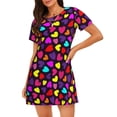 thumbnail image 1 of Disketp Colorful Hearts para Camisón Corto de Manga Corta para Mujeres, Camisón Cómodo con Escote Redondo, Bonito y Confortable, 1 of 6