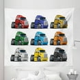 thumbnail image 1 of Truck Tapestry, Colorful Semi Trucks Transportation of Goods Theme Shipping Driving Cartoon Design, Fabric Wall Hanging Decor for Bedroom Living Room Dorm, 5 Sizes, Multicolor, by Ambesonne, 1 of 1