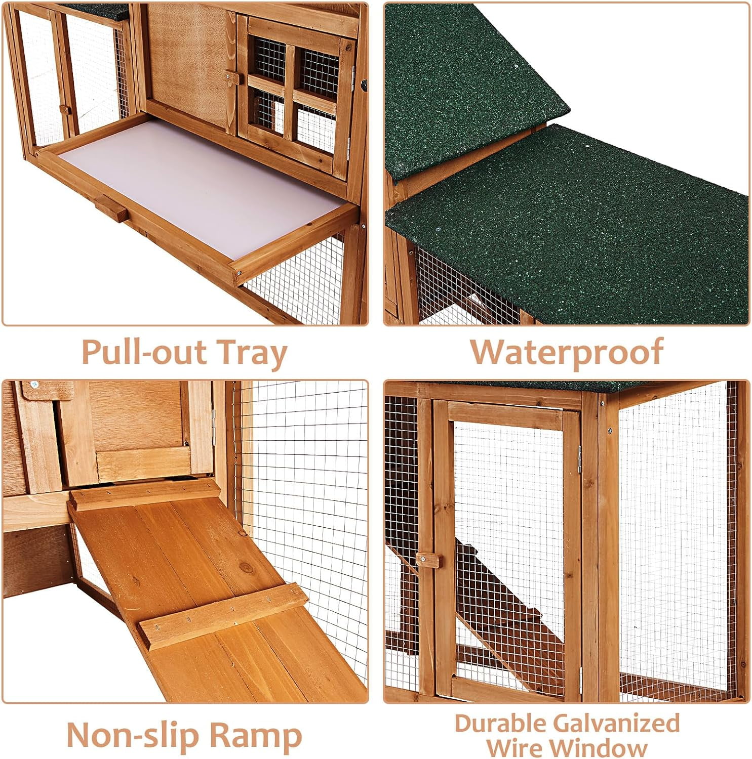 Litake 80in Outdoor Chicken Coop,Wooden Hen House Poultry Cage, Rabbit Hutch with Ramps Run,Bunny Cage Guinea Pig House Pull Out Upper Tray