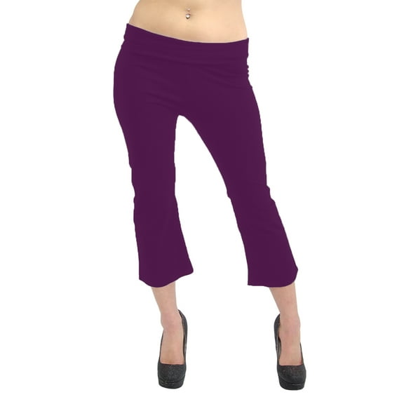 Vivian's Fashions Yoga Pants - Capri, Misses Size (Purple, XS)