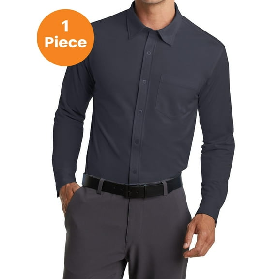 Port Authority K570 Dimension Knit Dress Shirt , Battleship Grey, S, Mens Dress Shirts