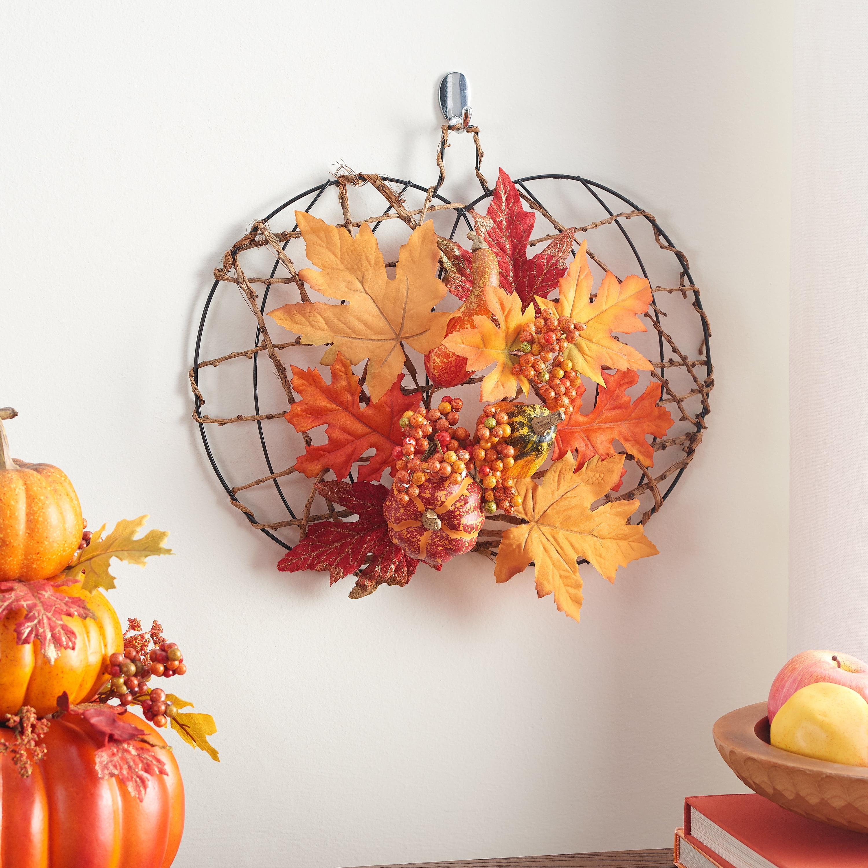 Way to Celebrate Harvest Pumpkin Floral Hanging Decoration, Orange