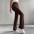thumbnail image 5 of CIENVNSTG Women's Wide Leg Pants Ribbed Casual Flare Leg Pants Elastic High Waist Slim Fit Home Bell Bottom Pants for Daily Wear Outings Coffee S, 5 of 6