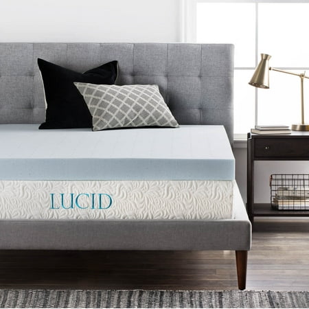 LUCID 4 Inch Gel Memory Foam Mattress Topper-Ventilated Design-Ultra Plush-King, Blue (B01N1NV1HZ)