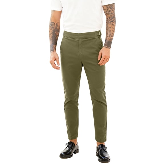 Men's Slim Fit Ankle Length Trousers Stretch Waistband Flat Front Design Business Casual Pants for Office Daily Wear