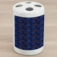thumbnail image 1 of Fish Ceramic Toothbrush Holder, Oriental Koi Fish Floral Arrangement Petals and Leaves Doodle Style Animal, Decorative Versatile Countertop for Bathroom, 4.5" X 2.7", Royal Blue Aqua Orange, 1 of 4