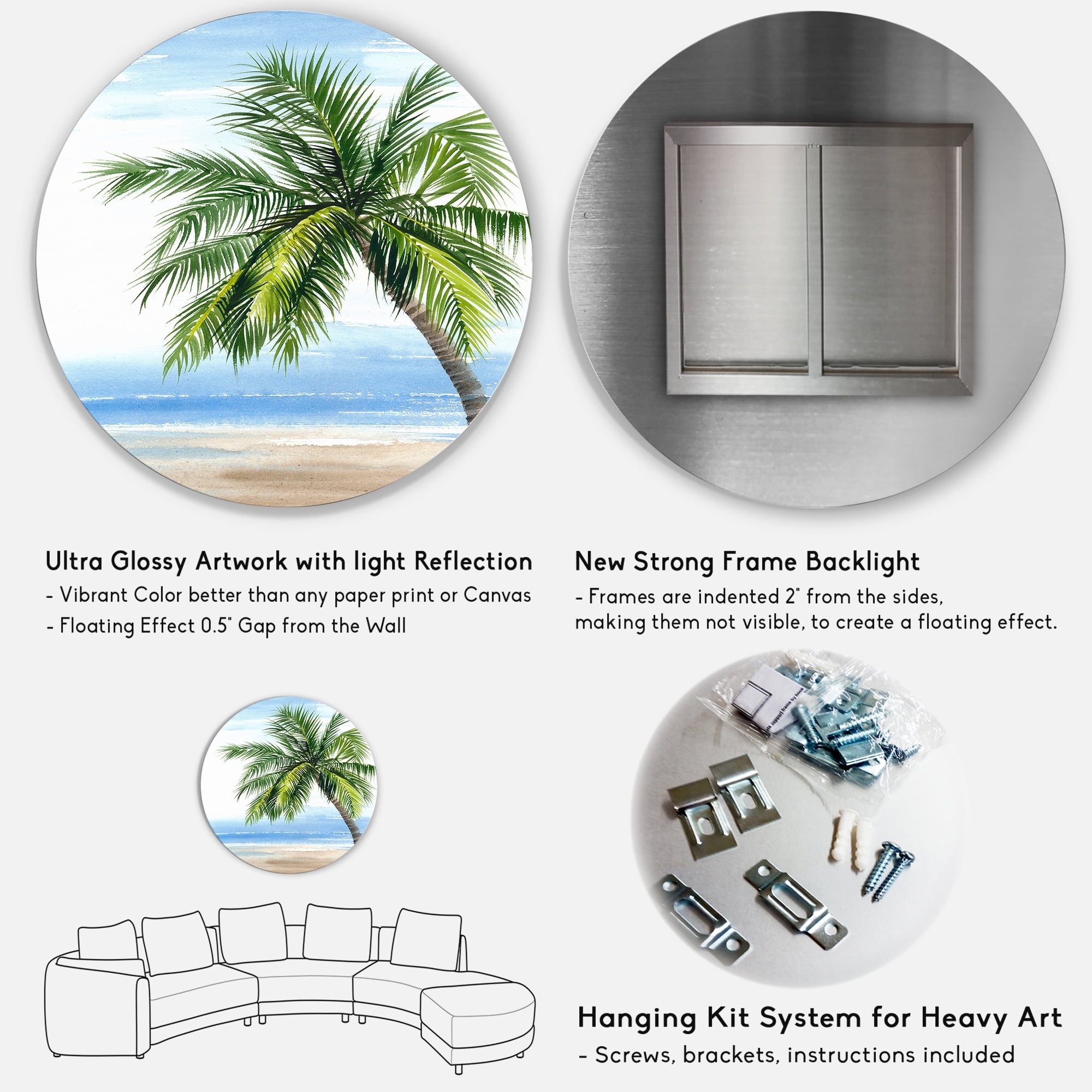 Designart 'Palm Tree At The Beach' Nautical & Coastal Circle Metal Wall Art 29x29 - Disc of 29