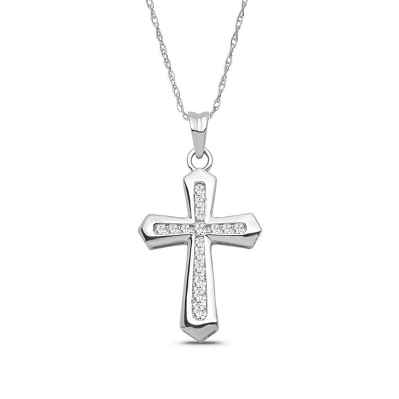 ARAIYA JEWELRY 10K White Gold Diamond Cross Pendant with Silver Chain Necklace for Women (1/3 Cttw, I-J Color, I2-I3 Clarity), 18"