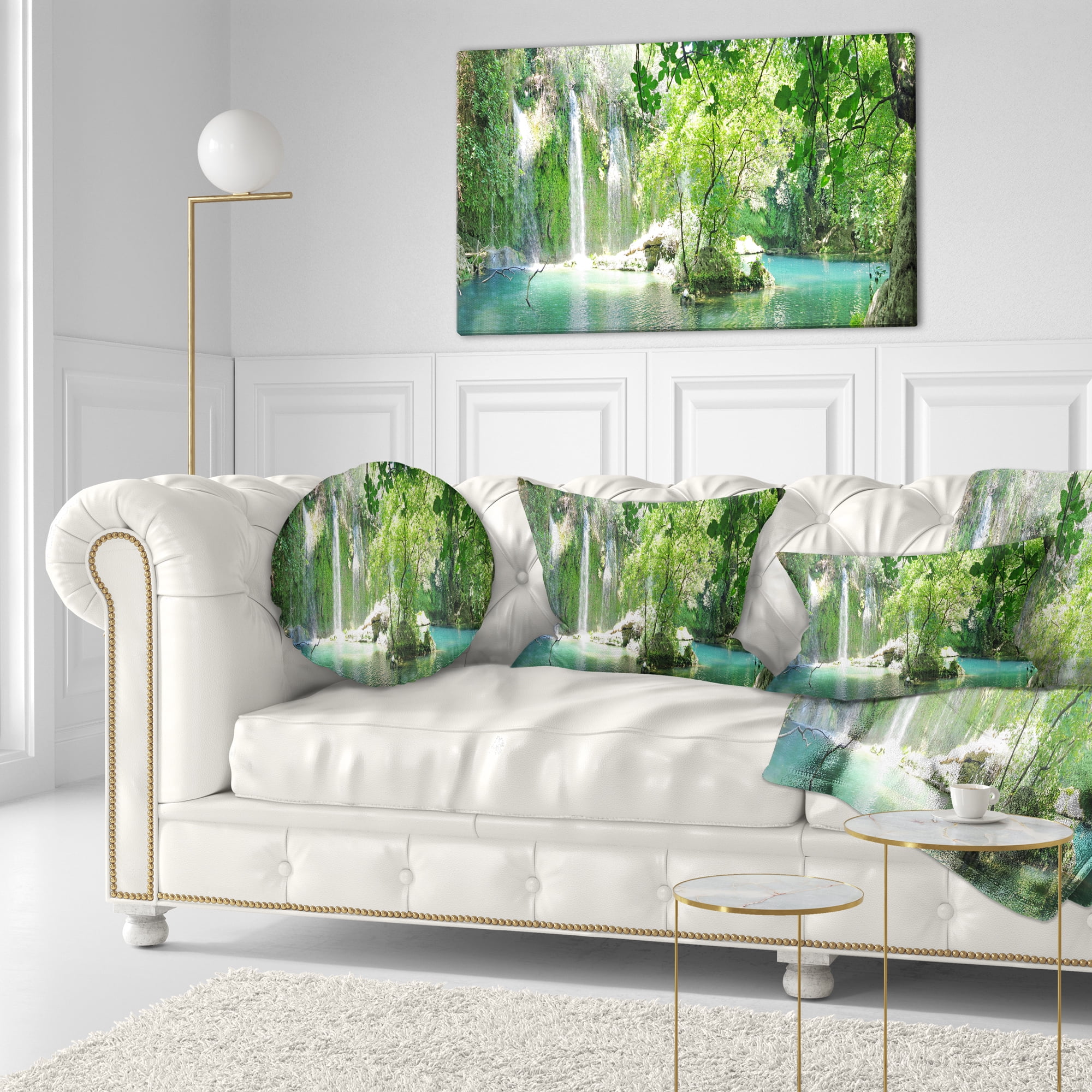 Designart Kursunlu Waterfalls Antalya - Landscape Photography Throw Pillow - 12x20