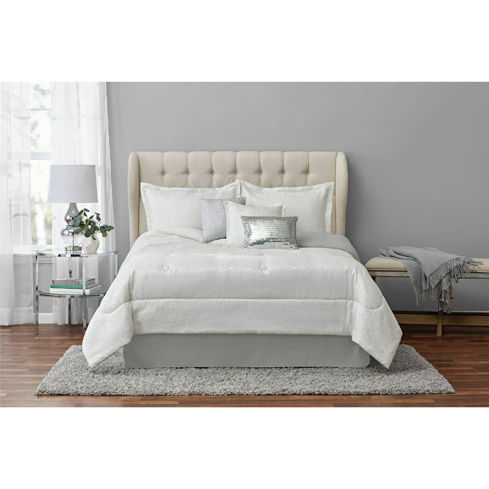 Mainstays Felix Soft Woven Jacquard 7Piece Comforter Set, King, White