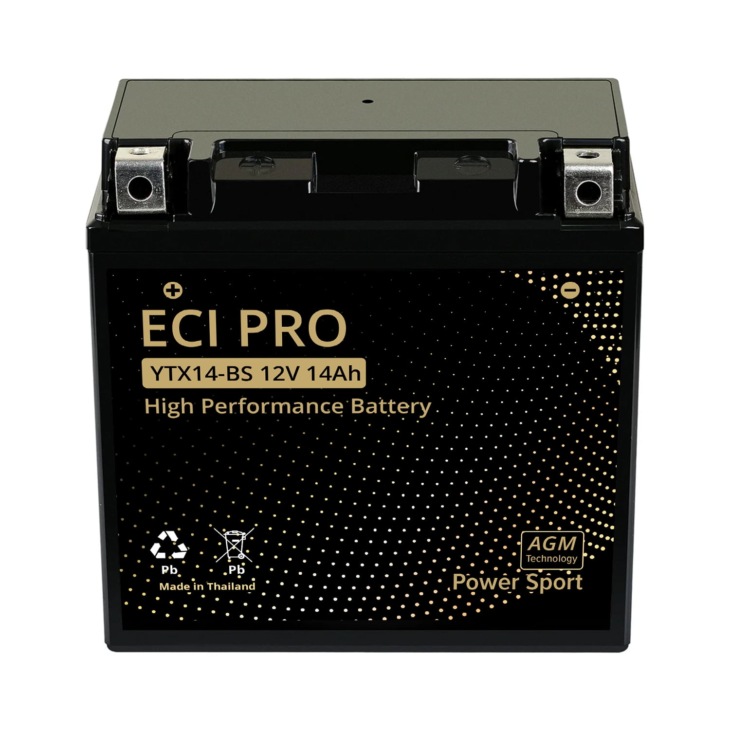 ECI Pro YTX14-BS 12V 14Ah 220 CCA Battery – Fits Honda, Yamaha, Harley, ATV, UTV