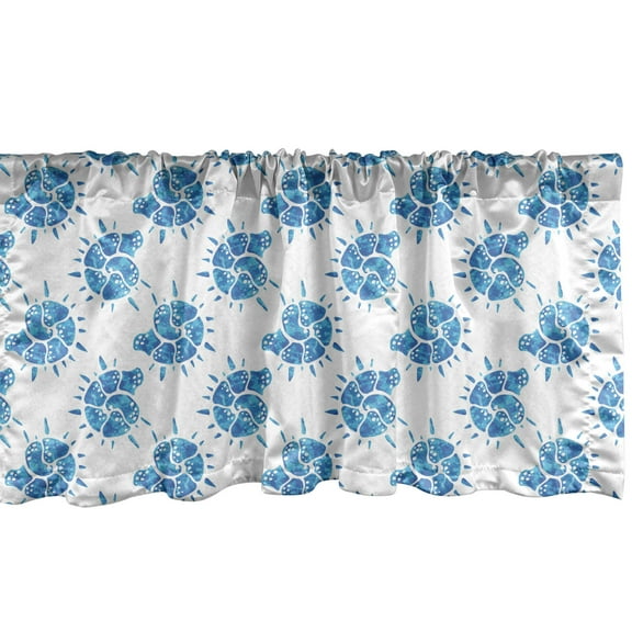 Ambesonne Nautical Window Valance, Watercolor Depiction of Repeated Sea Shells on Plain Backdrop Art Print, Curtain Valance for Kitchen Bedroom Decor with Rod Pocket, 54" X 18", White and Azure Blue