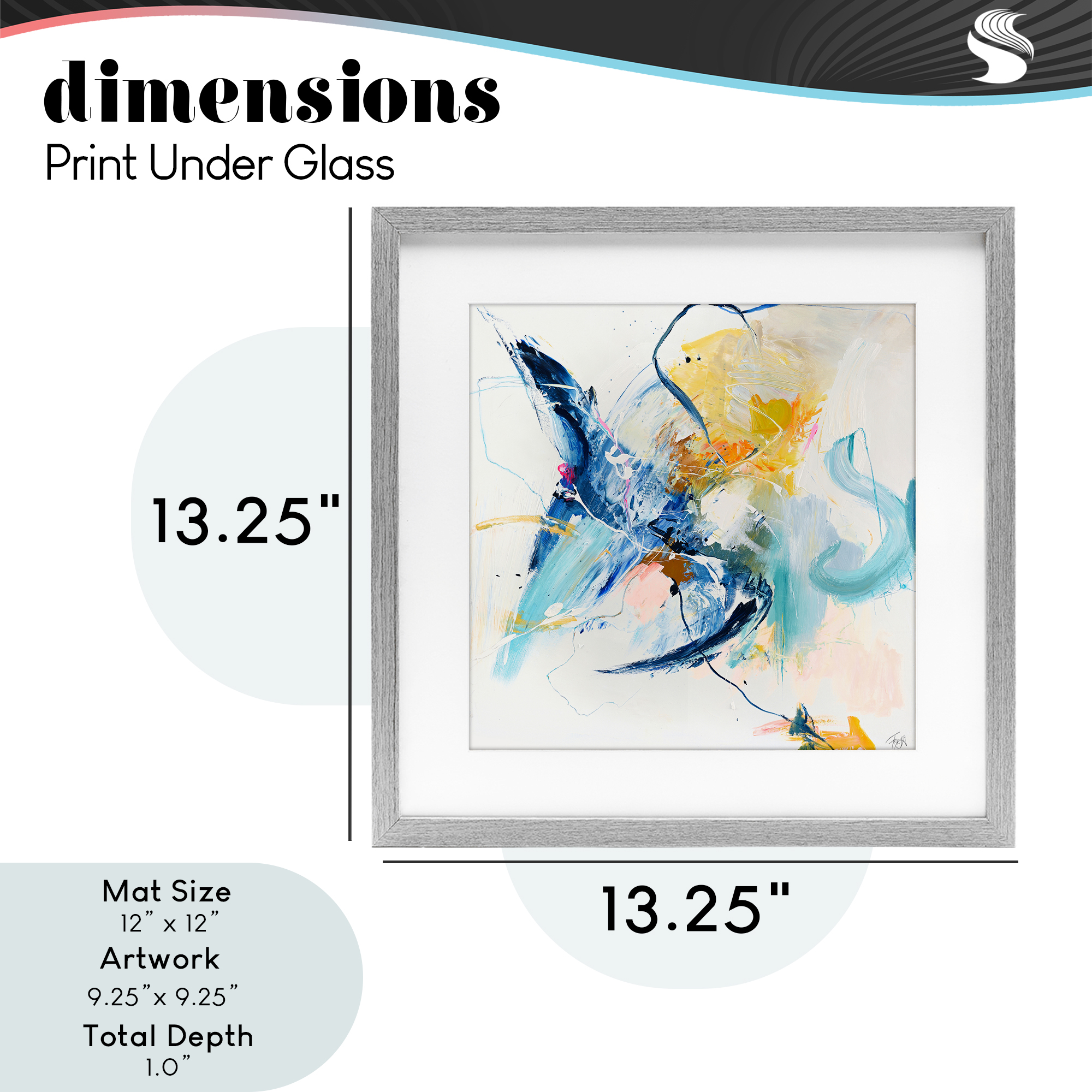 Confident Blue Abstraction Gray Framed Print Under Glass, design by Design Fabrikken