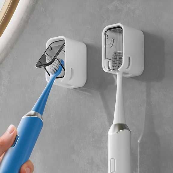 BPPEG Toothbrush Holders for Bathroom Single Slot Design 2Pcs Toothbrush Holder Wall Mounted with Cover for Shower,Single Toothbrush Dispenser Storage Organizer for Family & Travel