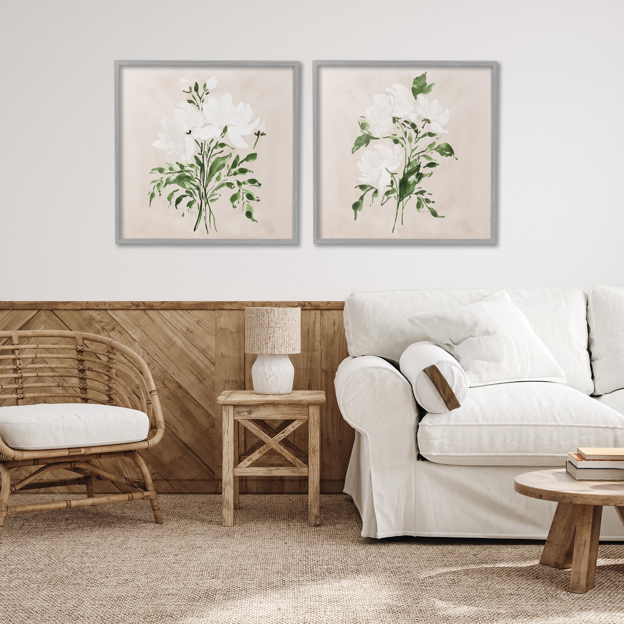 Stupell Industries White On Tan Botanicals 2 Piece Gray Framed Giclee Art Set, design by Lucille Price