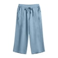 thumbnail image 3 of ShomPort Casual Capris for Women Cotton Linen Summer Low Waist Drawstring Wide Leg Capri Pants Vacation Beach, 3 of 7