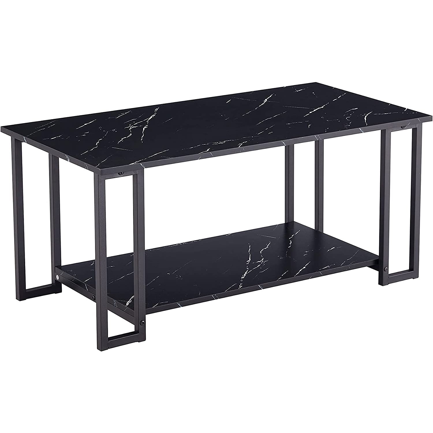 Pouseayar 2Tier Coffee Table with Storage Shelf for Small Apartment Living Room, Rectangle Wood