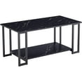 thumbnail image 1 of Pouseayar 2-Tier Coffee Table with Storage Shelf for Small Apartment Living Room, Rectangle Wood and Stable Metal TV Stand Side End Table, Black, 1 of 7
