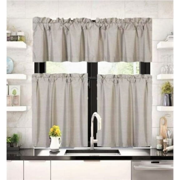 3 pieces Kitchen window set 2 Curtain panels linen and 1 Valance Blackout Rod Pocket for Bathroom Home décor WK4 Taupe color