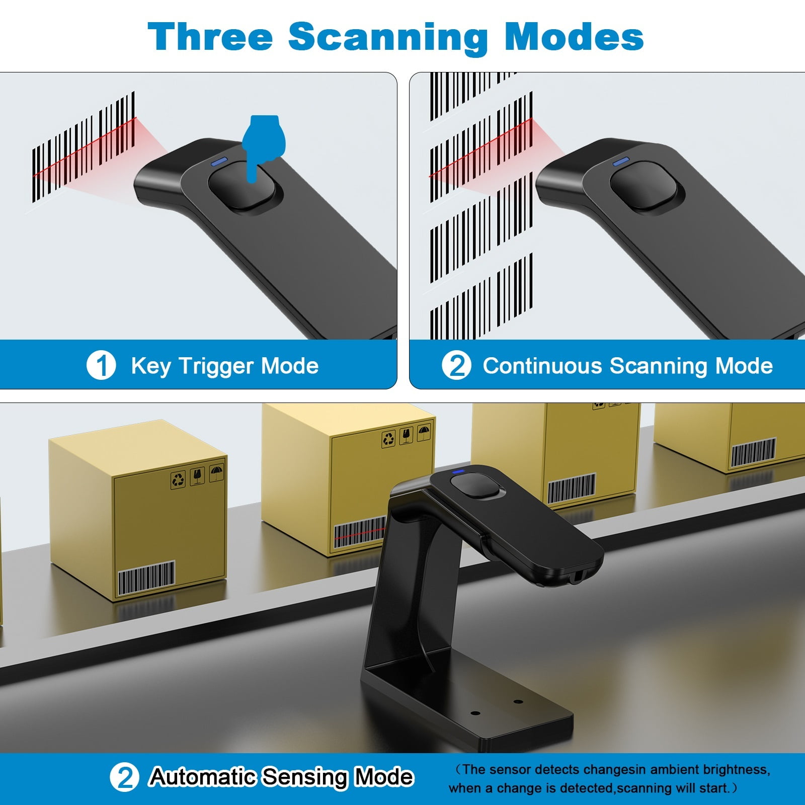 1D/2D QR Wireless Barcode Scanner With Stand,Automatic Scanning Available,1800mA*H Recharable Battery
