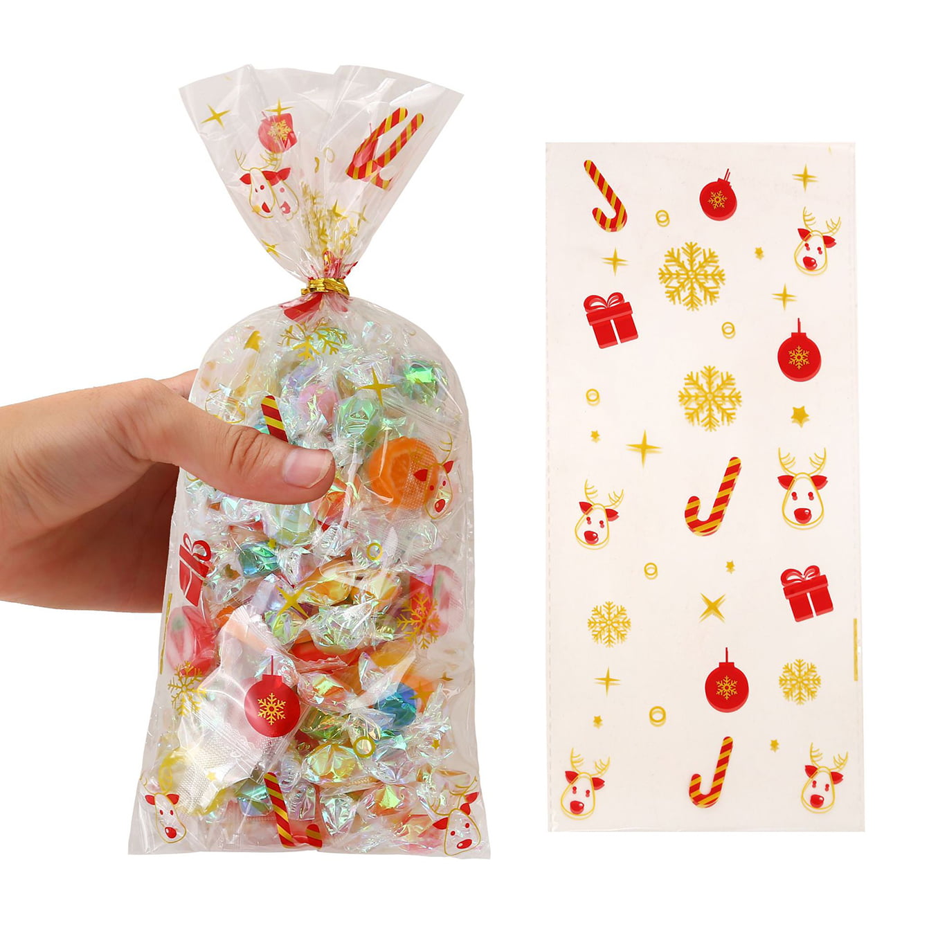 merry xmas santa cello cellophane party treat cookie candy gift w twist tie bag 