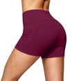 thumbnail image 4 of 6" Biker Shorts Women Tummy Control with Pockets High Waisted Yoga Shorts for Women Running Gym and Workout Wine L, 4 of 7