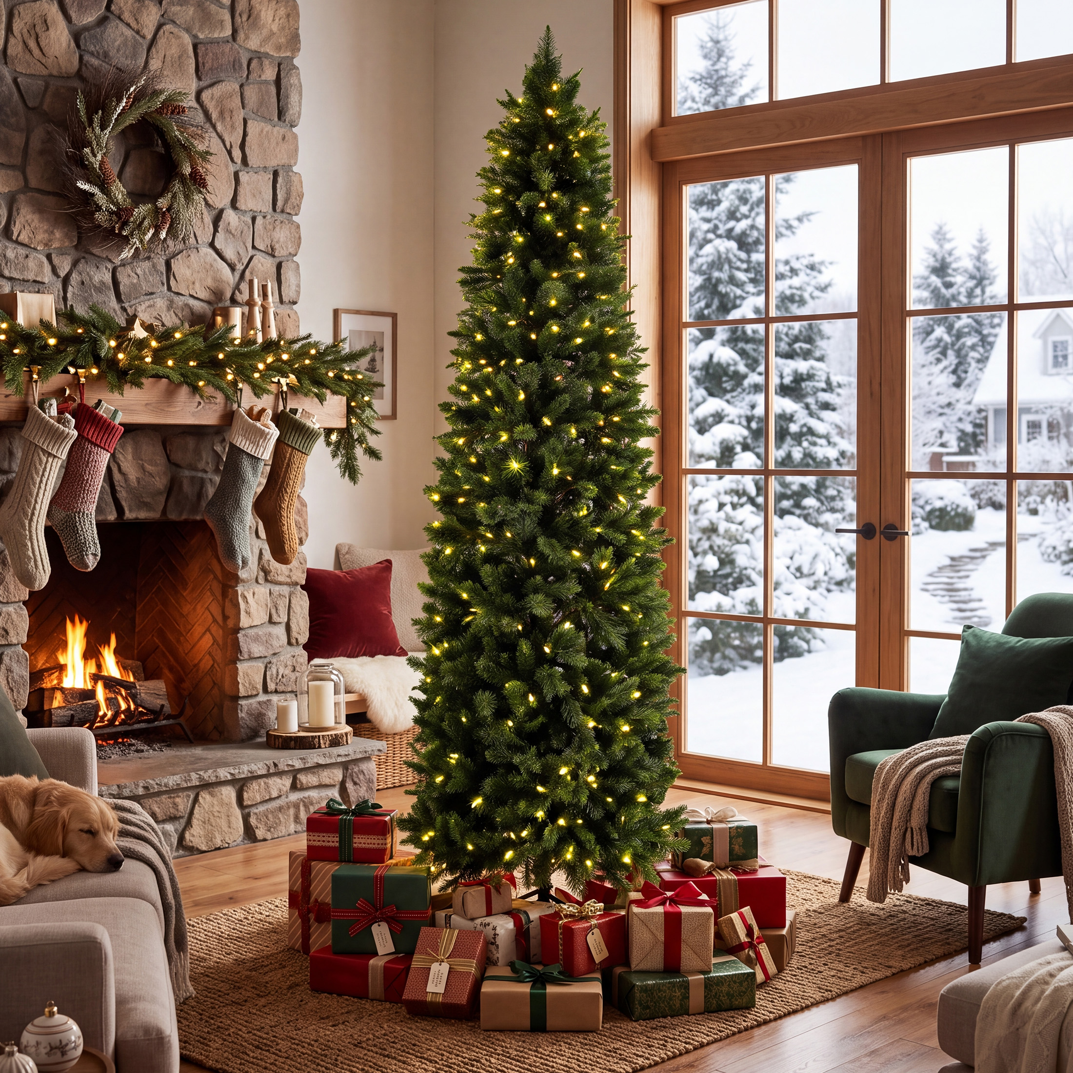 JIOABL 6-Foot Pre-Lit Fraser Fir Pencil Christmas Tree photo 4