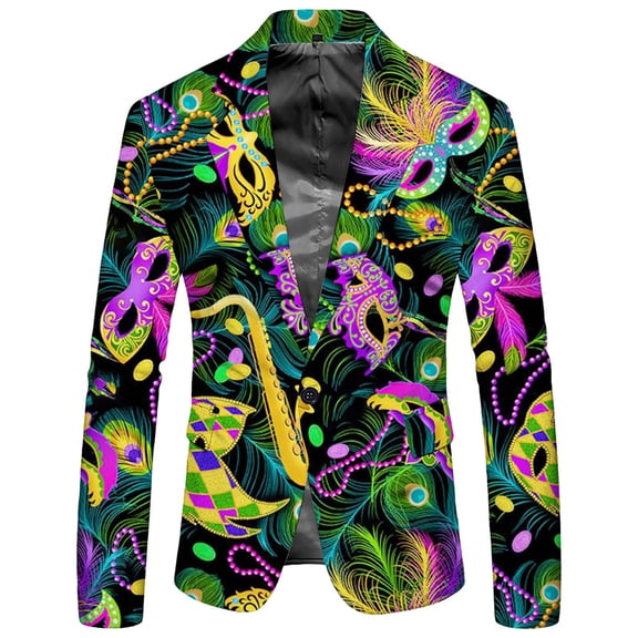 Bainana Mardi Gras Suit Jacket For Men 3D Print Lapel Collar Stylish Outfits Breathable Soft Men's Carnival Festival Suit Jacket Green Size L