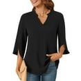 thumbnail image 3 of Xuemjiao Tee Shirts Womens Women's 3/4 Sleeve Blouses Tops V Neck Casual Dressy Double Mesh Loose Fit Tunic Shirts Womens Shirts Womens Tops Blusa Mujer (Black1,L), 3 of 6