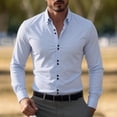 thumbnail image 2 of LMOIPLI Men's Formal Long Sleeve Dress Shirt Modern Slim Fit Wrinkle-Free Casual Business Button Up Shirts Sky Blue XXL, 2 of 5