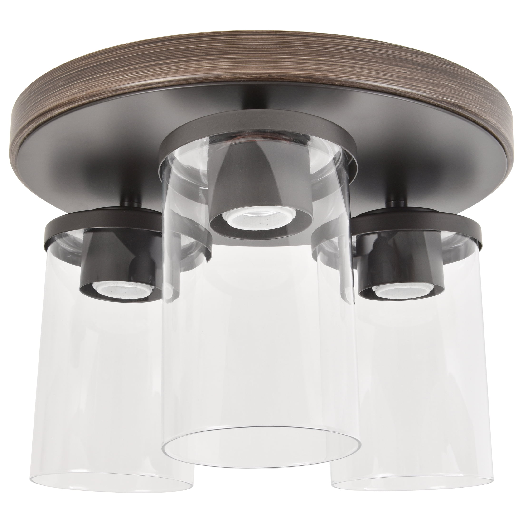 (2 pack) Better Homes & Gardens 12" Farmhouse 3-Light Walnut Flush Mount Ceiling Light, Clear Glass Shades