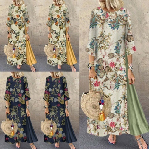 NEW autumn Floral DressMaxi Linen DressHandmade dressPlus Size Asymmetric DressDress with PocketsLinen caftanWoman Party dressD1887