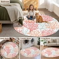 thumbnail image 5 of Red Orange Grey Coral Coastal Round Area Rug 3.3 FT,Non Slip Small Entryway Kitchen Mat,Summer Beach Seaside Nautical Washable Soft Circular Rug Non-Shedding Door Mat for Bathroom Playroom Kids Room, 5 of 9