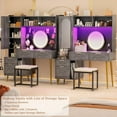 thumbnail image 5 of Homieasy 48'' Makeup Vanity with Hutch, White Bedroom Vanity with Charging Station and LED, Tall Vanity Table with Pegboard, Mirror, 5 Big Drawers & Shelves, Cabinet, Bedroom Dressing Tables, Grey, 5 of 7